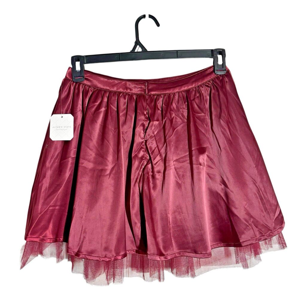 Altar’d State Burgundy Satin Tulle Whimsigoth Skirt M Fairy Grunge Holiday Glam - Picture 2 of 9